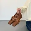 Nueva Versión de Zapatos Planos Mary Jane Estilo Retro Francés de Piel de Oveja para Mujer, Punta Cuadrada, Boca Baja, Aumento Oculto de Altura