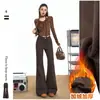Calça Jeans Bootcut Retro de Veludo Laranja # Marrom Infantil para Mulheres, Cintura Alta, Modelagem Justa, Cobre a Pele, Quente e Versátil, Comprimento Total
