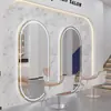Estação de Espelho para Barbearia, Espelho Redondo, Armário Espelhado para Barbearia, Espelho de Salão de Cabeleireiro Integrado de Parede com Luz, Espelho de Parede para Permanente e Coloração