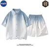 Conjunto de Camisa de Manga Corta con Gradiente de Color y Rejilla de Burbujas de Alta Calidad Marca Nasa para Hombre, Conjunto Completo Transpirable de Tacto Hielo para Verano