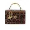 Popular Bolso Cuadrado Pequeño con Estampado de Leopardo de Comercio Exterior, Elegante Bolso de Hombro Cruzado Brillante Estilo Chanel, Bolso Caja Acolchado con Cadena