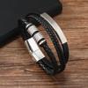 Aliexpress Pulsera de Cuero para Hombre Nueva Tendencia Europea y Americana Pulsera de Cuero Multicapa Transfronteriza Accesorios de Acero Inoxidable Acero de Titanio