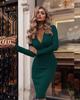 Vestido feminino Amazon 2020, novo, Explosions Deep V, dobrável, bolsa, quadril, primavera e outono, manga comprida, cor sólida, em estoque