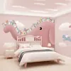 Papel pintado rosa para habitación infantil 3D elefantito volador pared de fondo para dormitorio de niña papel pintado mural de tela para pared de toda la casa de dibujos animados