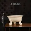Maceta de flor de agua vidriada de arena púrpura Yixing al por mayor pequeña redonda de tres patas decoración de escritorio cerámica de arcilla retro para suculentas YS48
