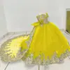 Vestidos formais europeus e americanos para crianças, vestidos formais para meninas com mangas bufantes, saias de tule, vestidos de princesa, fantasias de performance de aniversário, atacado de peças únicas