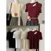 Verano 2025 Suéter de Punto Hueco con Cuello Colgante para Mujer Diseño de Manga Corta con Sentido de Diseño Ajustado Camisa Base Top Francés