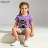 Conjunto de Ropa de Verano para Bebé Niña Gato de Dibujos Animados Camiseta + Pantalones Cortos Grises Claros con Estrellas Conjunto Casual de Manga Corta