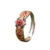 Anillo de Flor de Peonía Esmaltada en Oro Plata Pura 999.9 para Mujer, Anillo Versátil de Lujo Ligero Abierto de Nuevo Estilo Chino de Gama Alta de Nicho
