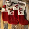 Port Love Meia de Natal Clássica com Letra Vermelha Meia de Natal Tricotada em Lã Decoração de Pingente Festivo de Natal