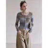 Suéter redondo tie-dye degradê para mulheres, estilo vintage preguiçoso de outono, cardigã de tricô macio e modelador