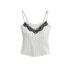Top Retro Corto con Encaje Gris en V y Camisola de Lunares, Femenino y Ceñido