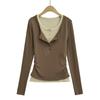 25 Nuevos Tops de Otoño con Botones Slim Falso de Dos Piezas Camisetas de Manga Larga Estilo Europeo y Americano Mezcla de Algodón Cuello Redondo