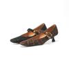 Zapatos de moda con estampado de leopardo, boca baja, Mary Jane, para mujer, de tacón medio, de piel de oveja, tacón fino, estilo coreano, elegantes, para primavera y otoño