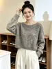Suéter macio de tricô estilo preguiçoso para mulheres, nova moda outono, suéter versátil de gola redonda com caimento solto, top com visual de alta qualidade