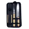 Amazon Camping ao Ar Livre Piquenique Churrasco Armazenamento Conjunto Portátil de Ferramentas para Churrasco Combinação para Churrasco Cabo de Madeira Conjunto de Três Peças