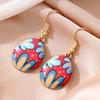 Aretes Colgantes de Huevo con Aceite Impresos de Dibujos Animados Europeos y Americanos Transfronterizos para Mujer, Lujo Ligero, Sensación de Alta Gama, Moda Fresca, Aretes Elegantes