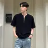Camiseta de Manga Corta Henley de Waffle con Media Cremallera para Hombre Verano Nuevo Americana Cleanfit Casual Top de Manga Corta