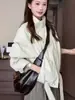 Jaqueta versátil estilo coreano para o dia a dia, com gola alta, para mulheres, nova para primavera e outono, caimento solto, acinturada, trench coat curto afina a silhueta