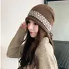 Chapéu de Tricô Jacquard Retrô Outono e Inverno Proteção contra Frio Aquecimento Aba Dobrada Gorro de Lã Moderno Versátil Chapéu Slouchy para Mulheres Chapéu Pós-Parto