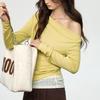 Camiseta Asimétrica de Hombro Caído con Parches de Encaje de Manga Larga para Mujer, Tencel Lyocell, Nuevo Top de Dos Piezas Falsas