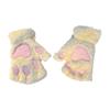 Guantes de medio dedo con forro polar para estudiantes, mujeres, de invierno, gruesos, cálidos, resistentes al frío, con forma de oso de peluche