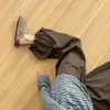 Pantalones Cargo Florales Marrones de Pierna Ancha para Mujer, Tallas Grandes, Estilo Otoñal de Moda, Populares Este Año para Figuras Petite