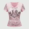 Camisetas de Manga Corta con Cuello en V y Estampado Gótico de Moda Veraniega Transfronteriza Europea y Americana para Mujer Venta al por Mayor