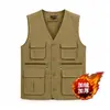 Chaleco Exterior de Lana para Periodista con Múltiples Bolsillos para Invierno Tallas Grandes Chaleco de Algodón Estilo Papá Chaleco Cálido para Hombre