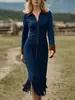 Vestido Largo de Manga Larga Ajustado con Borlas de Gamuza Estilo Vaquero Occidental Europeo y Americano Nuevo Transfronterizo 2025