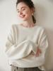 Suéter de Cachemir Estilo Perezoso Cuello Redondo Gris Tejido para Mujer Otoño e Invierno Manga Larga Casual Silueta Holgada Top de Punto Moderno