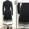 Suéter saia feminina Outono e Inverno 2025 Saia plissada listrada preto e branco Vestido suéter Saia longa Estilo quente transfronteiriço Amazon