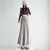 Falda satinada de sirena para mujer, otoño e invierno, forrada de polar, engrosada, de cintura alta, con efecto drapeado, que cubre la cadera, de longitud media