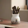 Juego de Seis Piezas de Porcelana de Jade para Ceremonia de Té Agua de Mar con Soporte para Té, Pinzas para Té, Cepillo para Té, Bolígrafo para Té