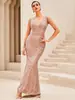 Vestido de noche elegante de Amazon transfronterizo, sin mangas, cuello en V, con cuentas en la cintura, ajustado, con lentejuelas, para damas