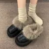 Zuecos de Plataforma con Cuña para Mujer con Forro de Piel para Uso en Exteriores, Nuevos Zapatos de Algodón Casuales Impermeables de Invierno 2025