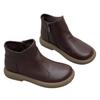 Botas Curtas Artesanais Originais de Couro Genuíno, Estilo Primavera e Outono, Sapatos Casuais Planos Artísticos de Bico Redondo com Zíper Lateral, Sapatos Versáteis de Couro de Vaca para Mulheres