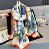 Lenço Longo Estampado de Cetim Fino de Seda Artificial de Verão, Requintado e Versátil, Lenço de Seda Simples, Xale Retro da Moda