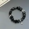 [Mo Chuan] Pedra Vulcânica Pixiu 18 Sementes Panlong Zhenyan Pulseira de Contas Pulseira Preta
