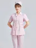 Uniforme de Enfermeira com Gola Peter Pan para Hospital, Conjunto Feminino de Manga Longa com Fenda, Roupa de Trabalho Curta para Odontologia Oral, Atacado