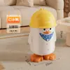 Cubo de basura de dibujos animados de patito amarillo con tapa deslizante para el hogar, habitación infantil, dormitorio, con ruedas, cubo de basura de pingüino de doble compartimento móvil
