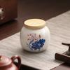 Pequeña Lata de Té Antigua de Cerámica con Tapa de Bambú, Lata Sellada Portátil, Lata de Té de Almacenamiento a Prueba de Humedad, Logo Imprimible Azul y Blanco