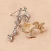 Aretes Largos Inteligentes Asimétricos con Forma de Abanico Espejo Chinoiserie Bañados en Cobre con Oro Real con Incrustaciones de Diamantes y Nácar, Aretes DIY con Soporte para Cuentas de Plata Esterlina