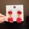 Brincos de Orelha Infantis Vermelhos Ano Novo Estilo Princesa Brincos de Cereja com Strass para Meninas Brincos Sem Furo Brincos Presente para Menina
