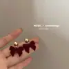 Pendientes de botón con lazo festivo de terciopelo rojo para mujer, pendientes elegantes y dulces con forma de flor y borla larga, pendientes de otoño e invierno