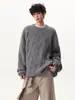 Suéter Retro de Punto Trenzado Texturizado con Cuello Redondo para Hombre, Otoño e Invierno, Holgado Casual Estilo Perezoso, Suéter de Punto para Pareja