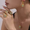 Nuevo Conjunto de Collar, Pendientes y Anillo con Colgante de Acero Inoxidable Turquesa Azul de Xinyixin, Joyería Exquisita Europea y Americana Que No Se Desvanece