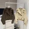 Trench Coat Curto de Lapela Café Profundo/Cáqui Claro Jaqueta Casual de Botão Duplo Feminina Ye Hong Fonte de Vestuário Fábrica Algodão