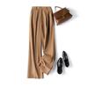 Calça Pantalona para Mulheres Outono 2026 Nova Calça Casual de Lã Fina Cor Café Calça de Terno Calça Reta Drapeada de Cintura Alta Feminina