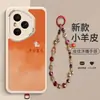 Capa de celular em couro texturizado para Honor 300/400Pro com design de ovelha feliz em degradê e pulseira para mulheres